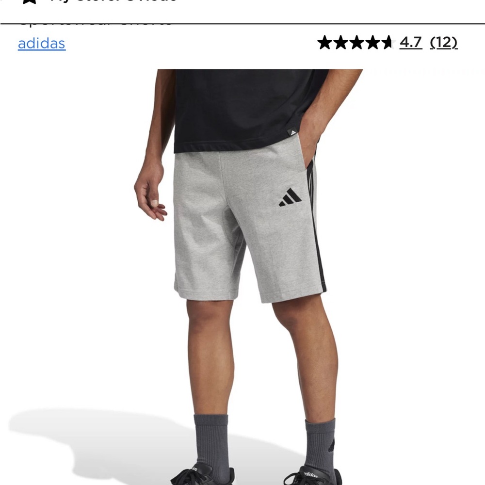 Adidas Men’s Essential Three Stripes Fleece Gray Shorts - Picture 6 of 11
